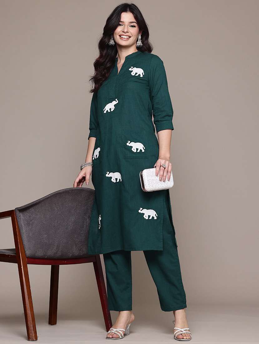 teal cotton kurta palazzo  set