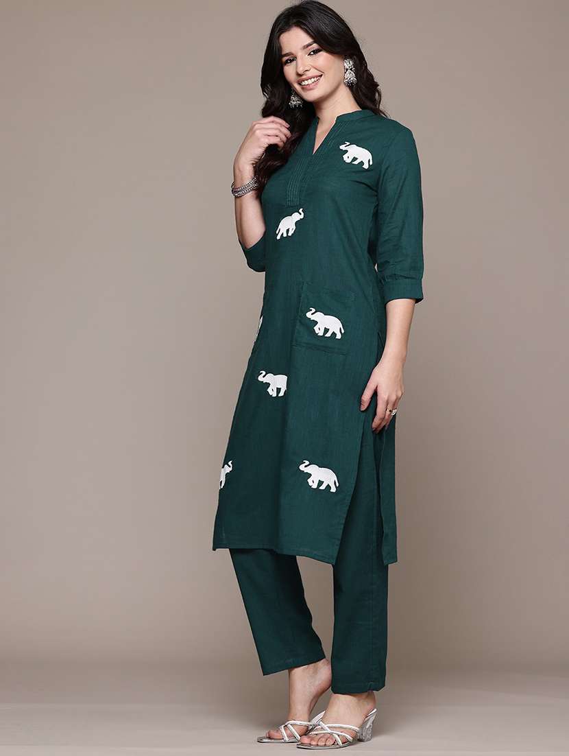 teal cotton kurta palazzo  set - 22058151 -  Standard Image - 2
