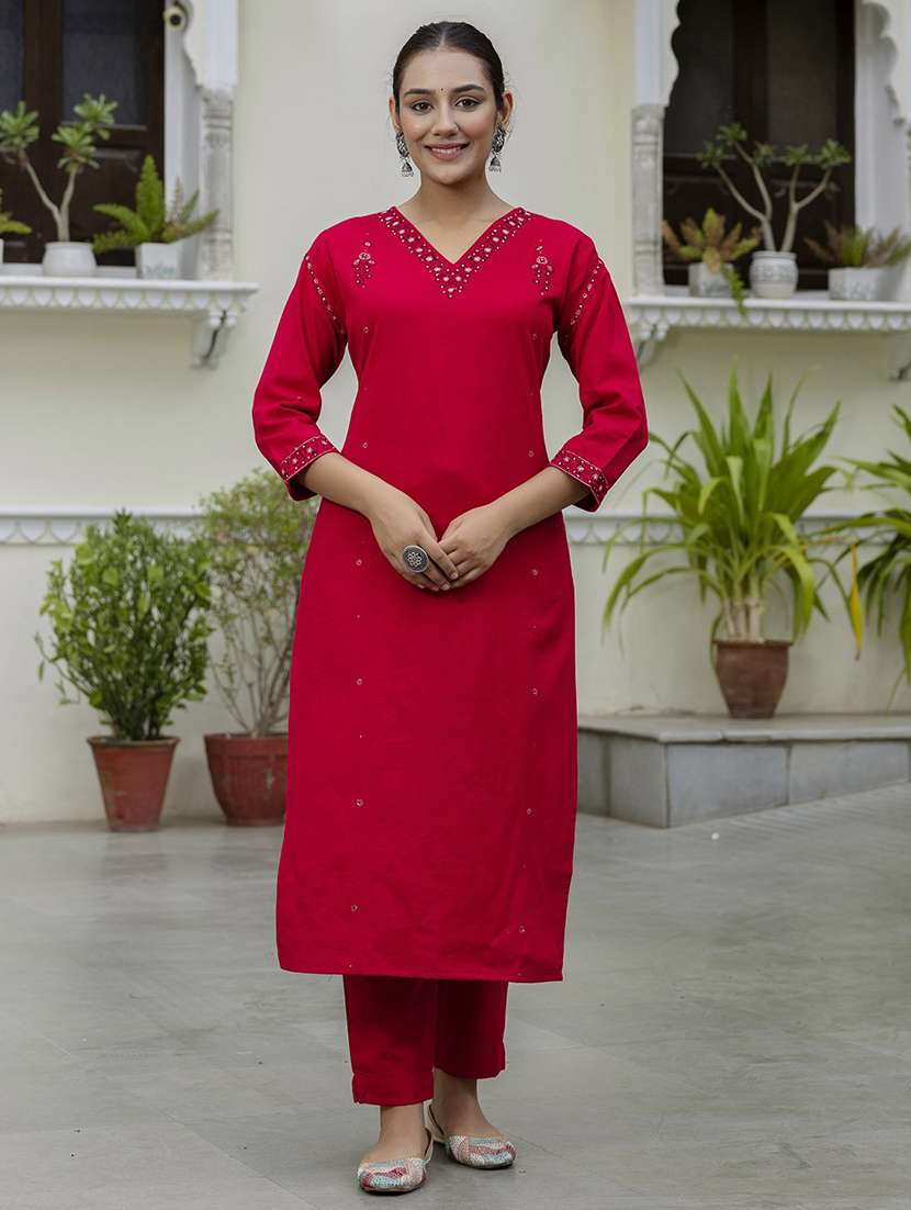 red cotton suit  set - 22058154 -  Standard Image - 2
