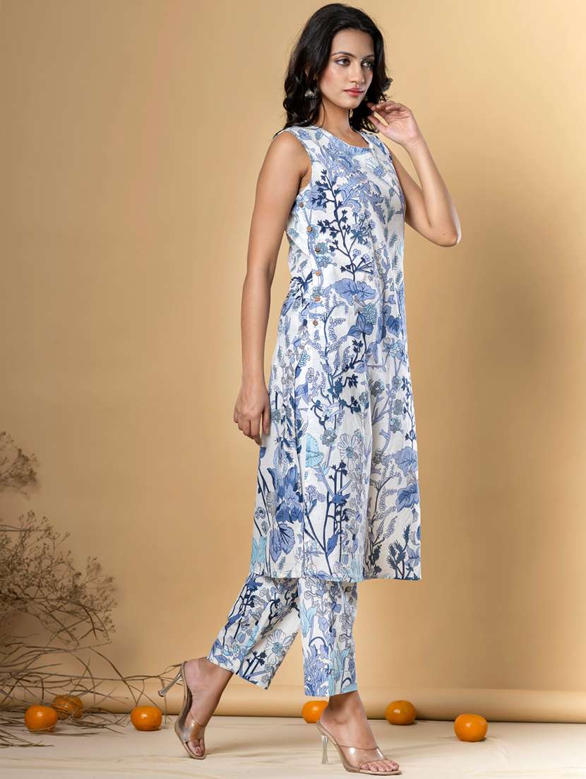 women printed sleeveless kurta and pant set - 22058163 -  Standard Image - 2
