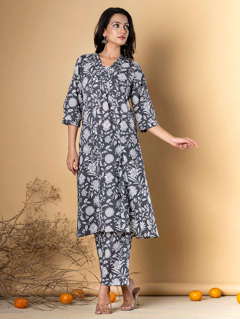 grey cotton kurta palazzo  set - 22058169 -  Standard Image - 2
