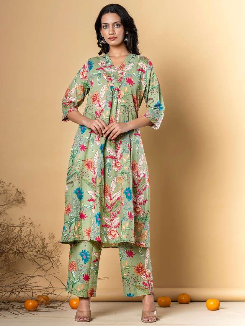 green cotton kurta palazzo  set