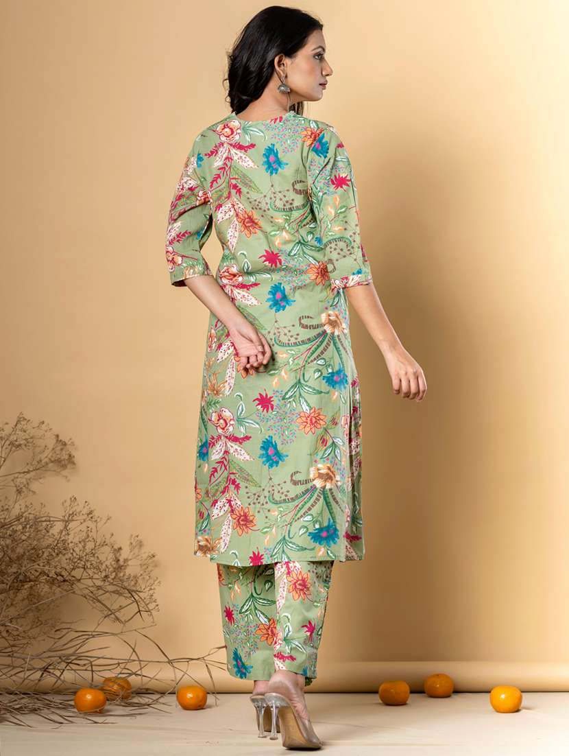 green cotton kurta palazzo  set - 22058172 -  Standard Image - 2