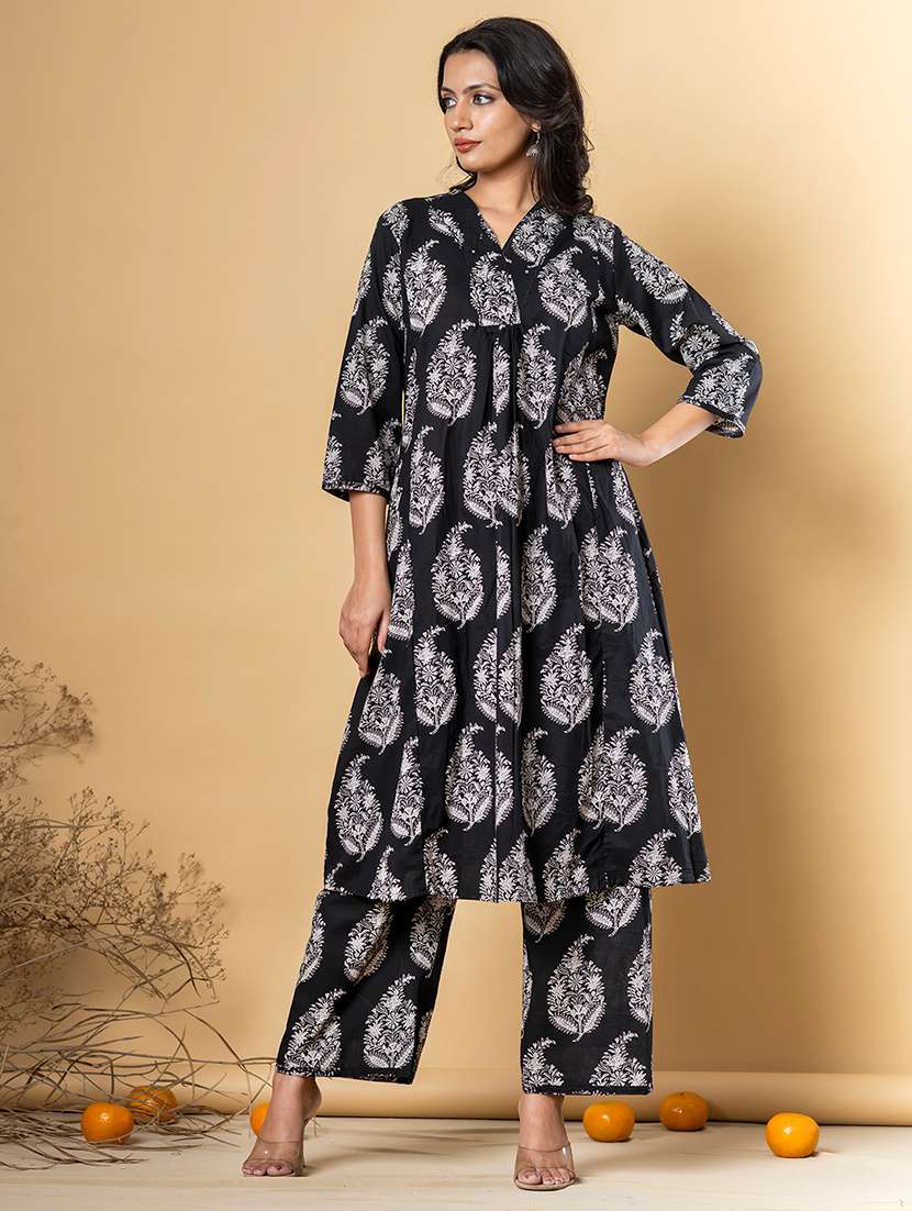 black cotton kurta palazzo  set