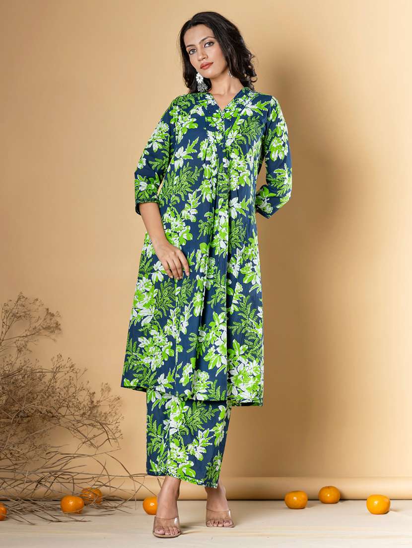 green cotton kurta palazzo  set - 22058175 -  Standard Image - 2