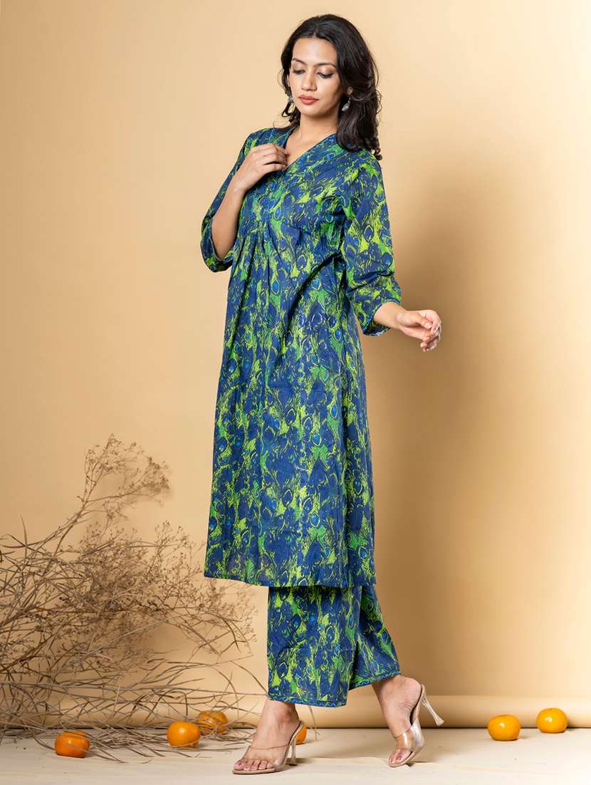 blue cotton kurta palazzo  set - 22058176 -  Standard Image - 2