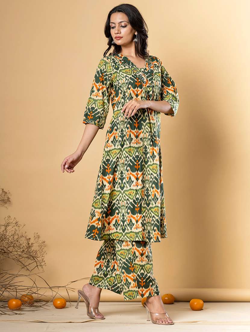 green cotton kurta palazzo  set - 22058183 -  Standard Image - 2