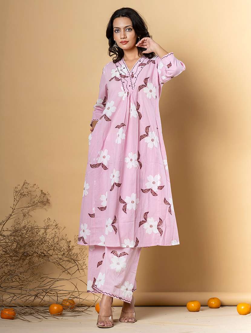 pink cotton kurta palazzo  set - 22058194 -  Standard Image - 2