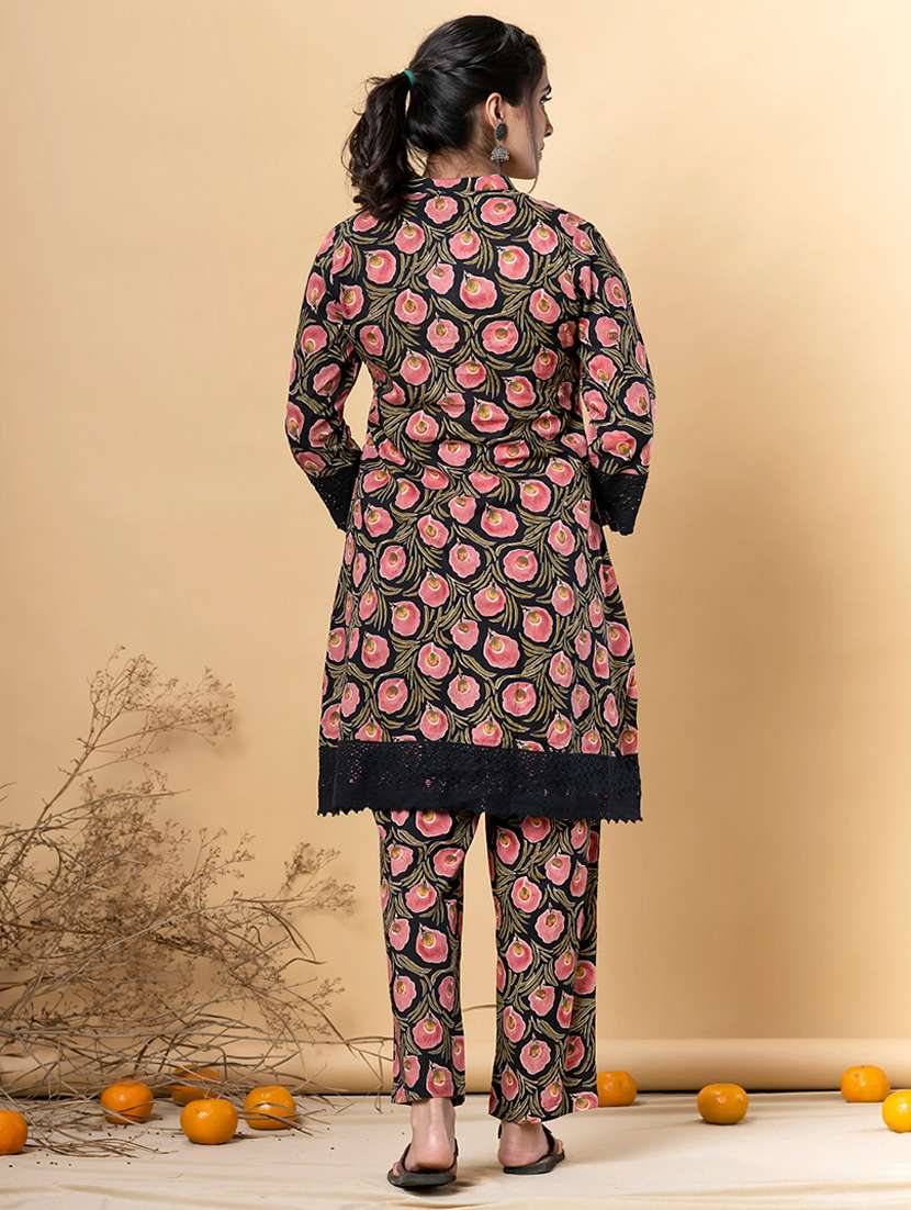 black cotton kurta palazzo  set - 22058198 -  Standard Image - 2