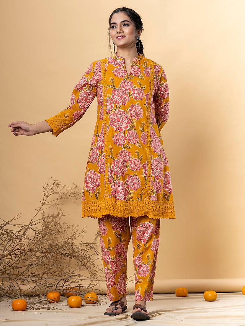 yellow cotton kurta palazzo set - 22058202 - Standard Image - 2