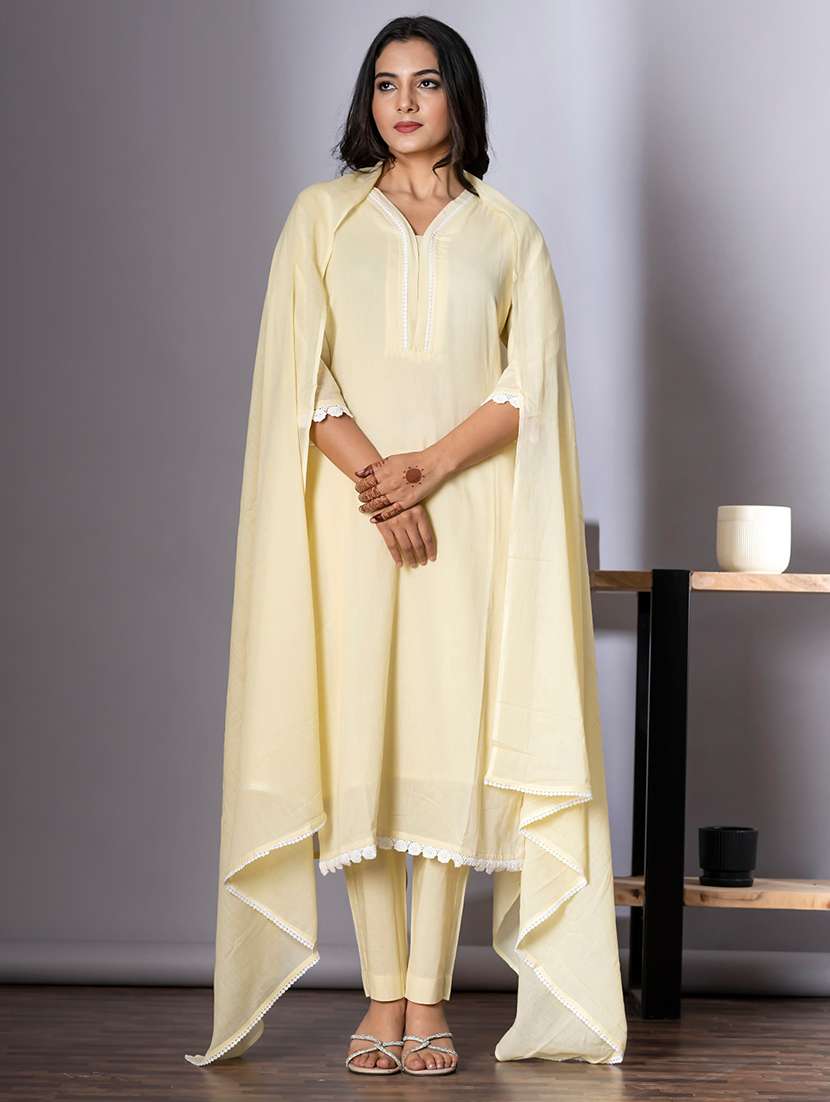 women three quarter sleeve kurta and pant with dupatta  - 22058212 -  Standard Image - 2