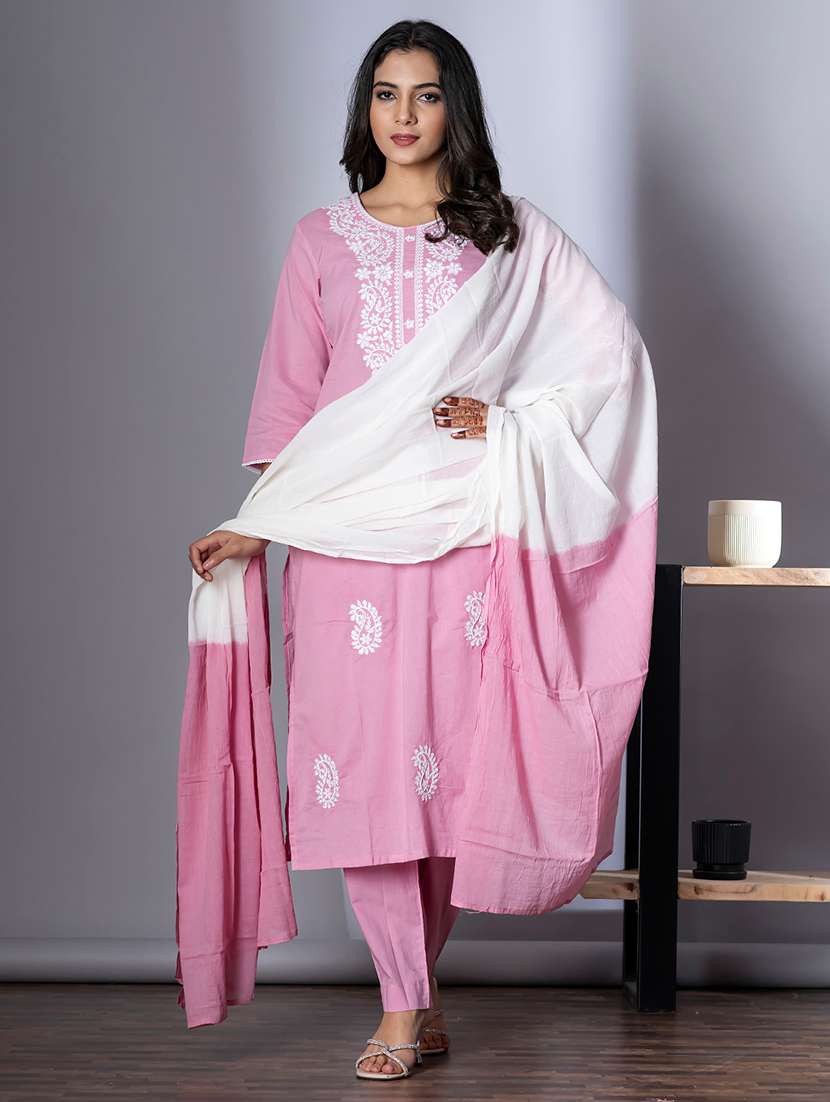 women three quarter sleeve kurta pant with dupatta set