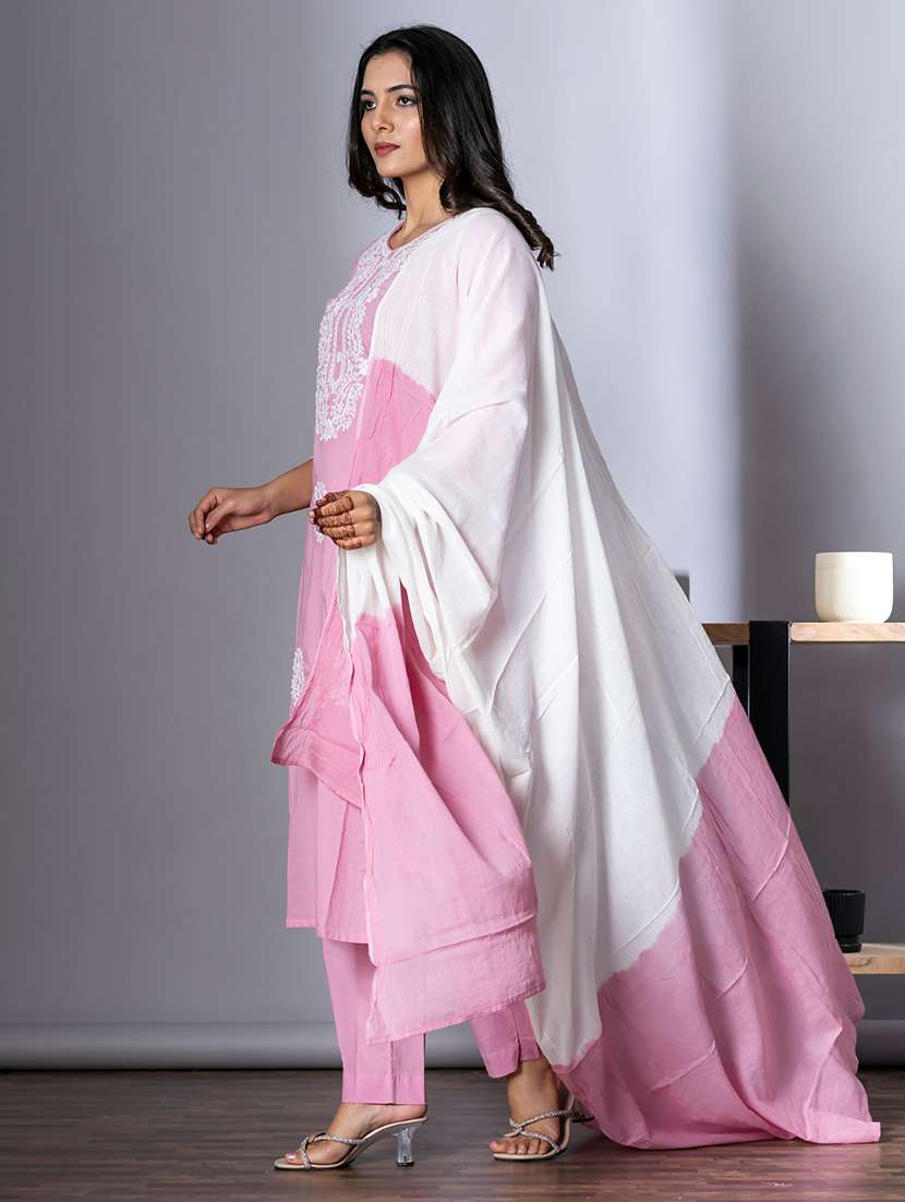 women three quarter sleeve kurta pant with dupatta set - 22058234 - Standard Image - 2