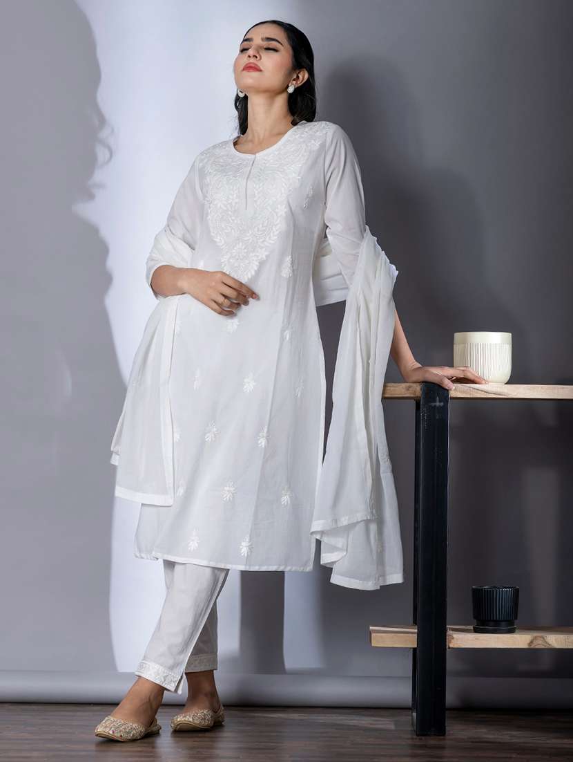 white cotton suit  set - 22058243 -  Standard Image - 2