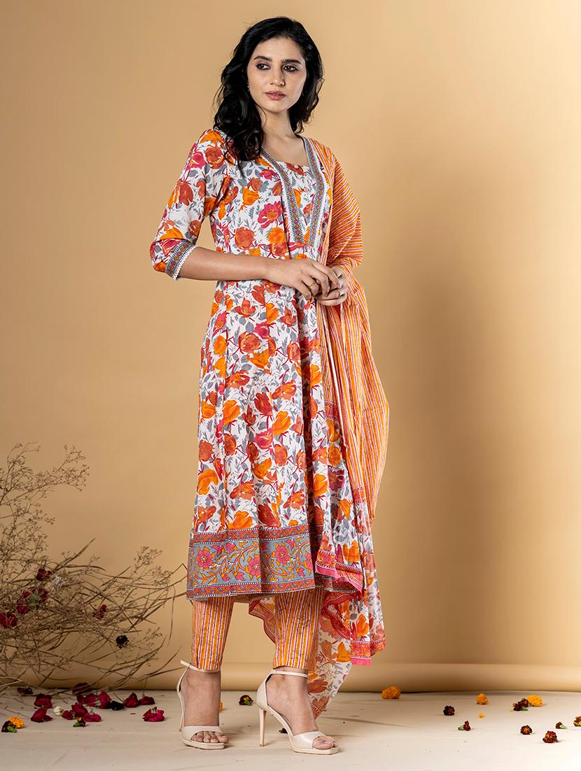 women three quarter sleeve kurta pant with dupatta set - 22058252 - Standard Image - 2