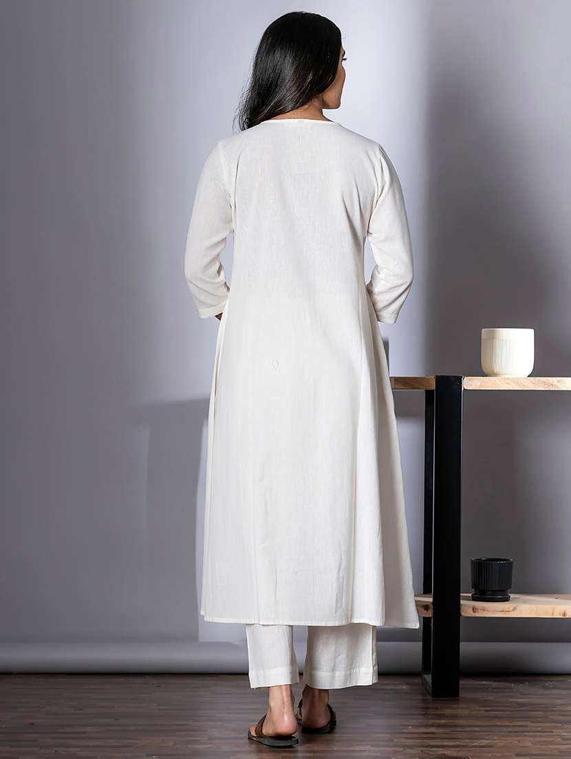 white cotton blend kurta palazzo set - 22058258 - Standard Image - 2