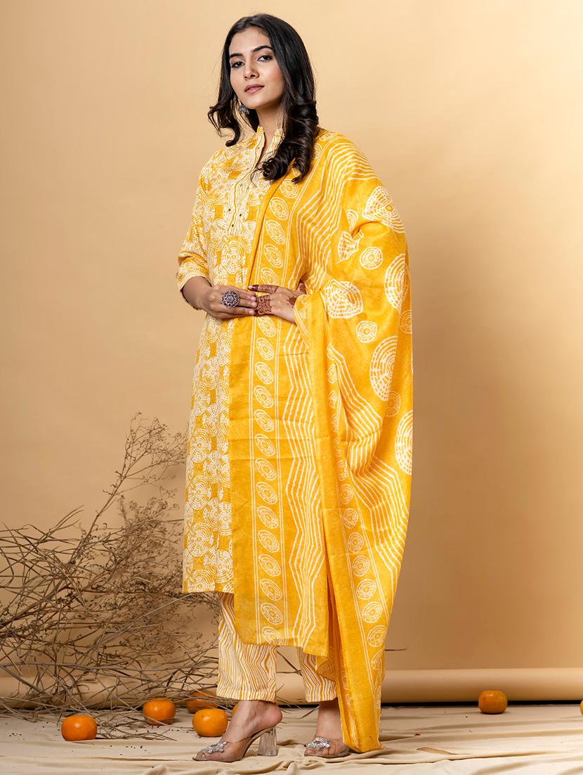 yellow cotton blend suit set - 22058276 - Standard Image - 2