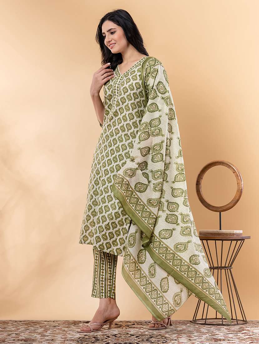 women three quarter sleeve kurta and pant with dupatta  - 22058279 -  Standard Image - 2