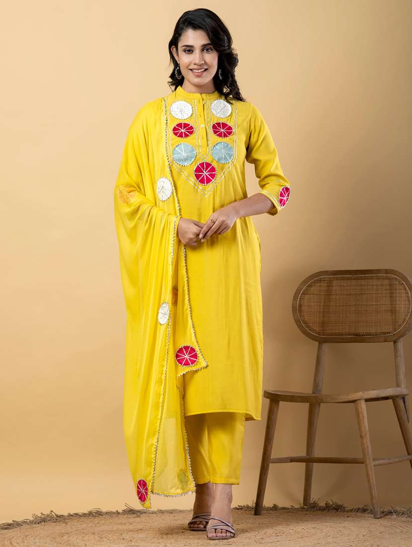 women three quarter sleeve kurta pant with dupatta set