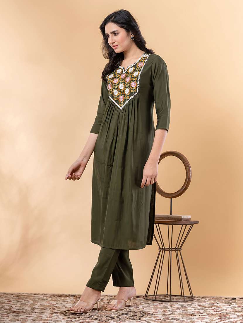 green silk kurta palazzo  set - 22058284 -  Standard Image - 2