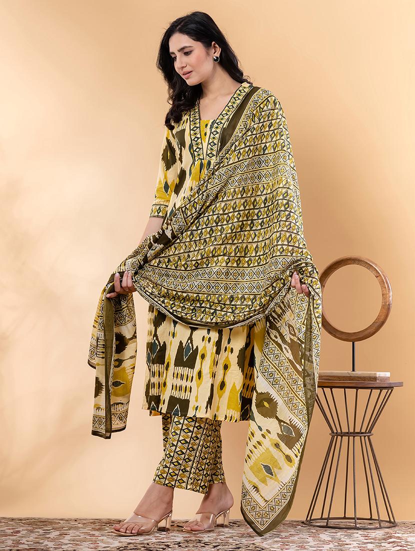 yellow cotton suit set - 22058311 - Standard Image - 2