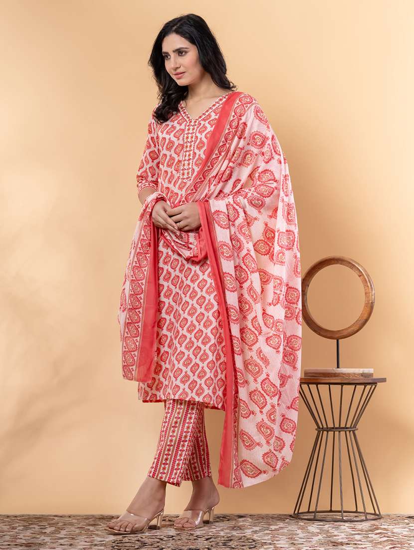red cotton blend suit  set - 22058314 -  Standard Image - 2