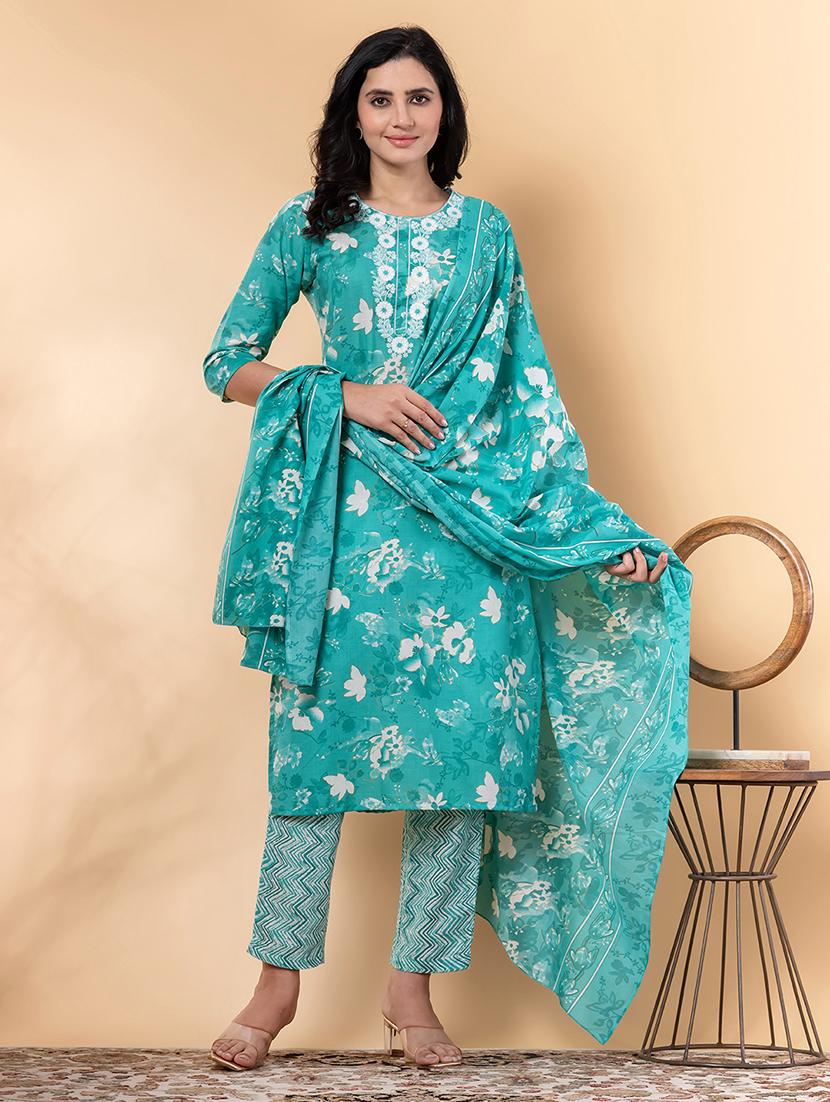 sea green cotton blend suit set - 22058316 - Standard Image - 2