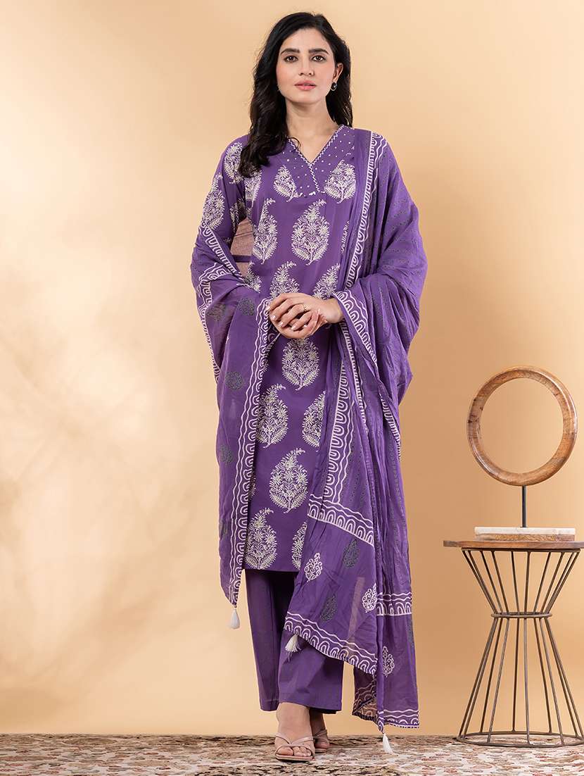 purple cotton suit  set