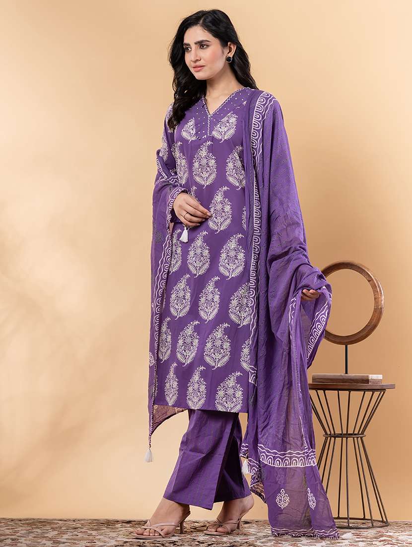 purple cotton suit  set - 22058338 -  Standard Image - 2