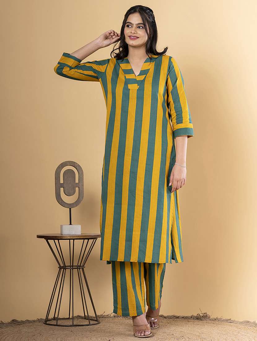 mustard cotton kurta palazzo  set