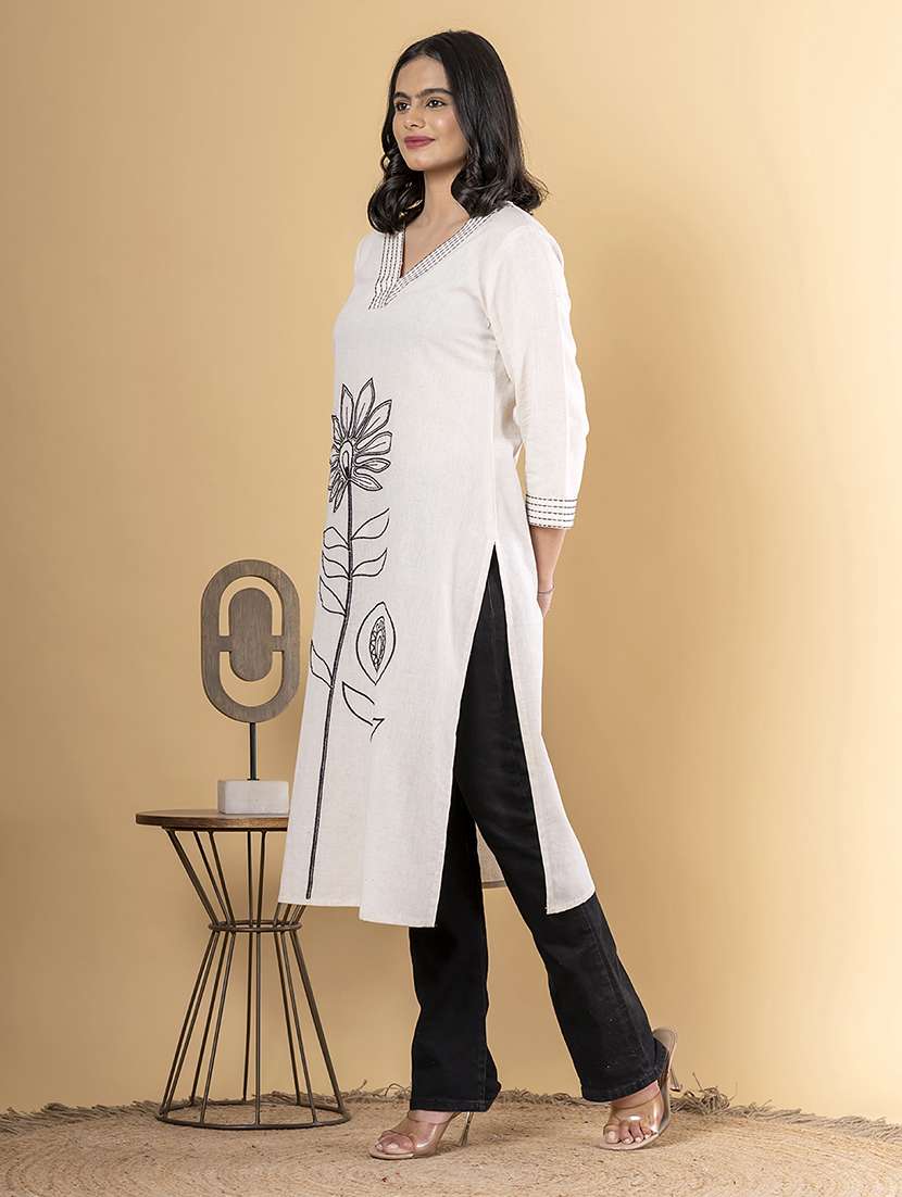off white cotton blend kurta palazzo set - 22058354 - Standard Image - 2
