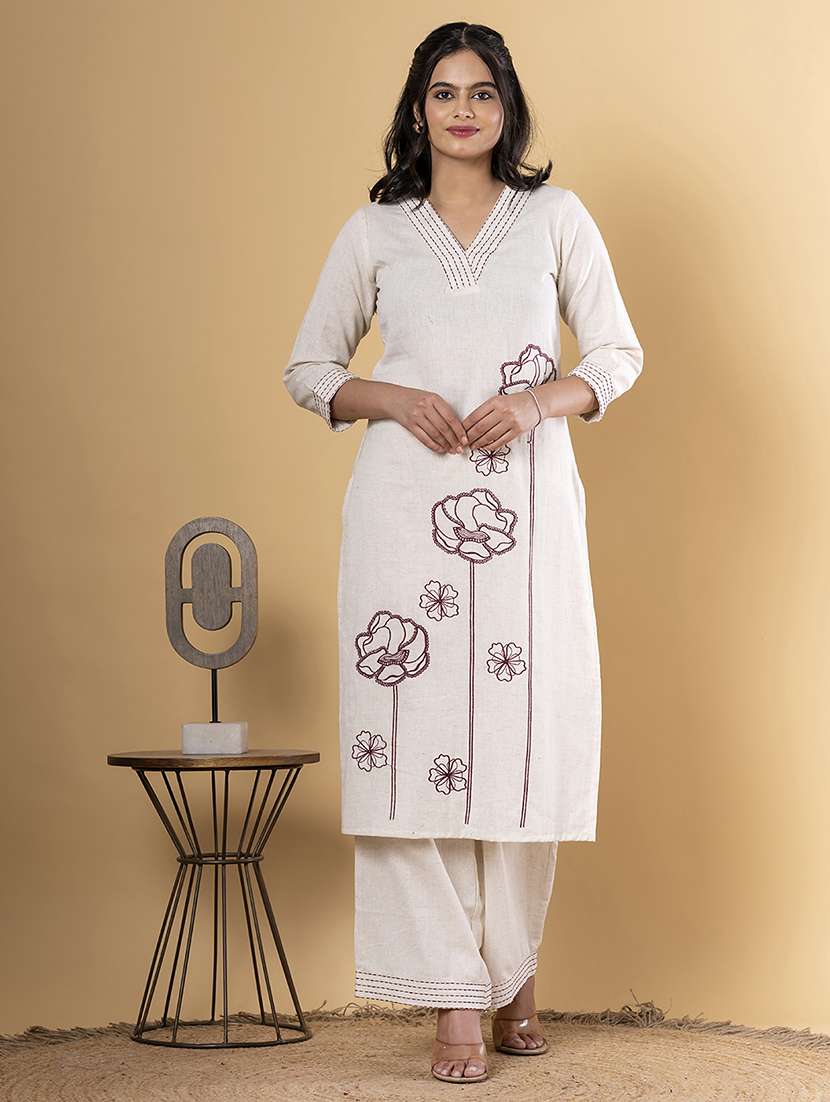 off white cotton blend kurta palazzo  set