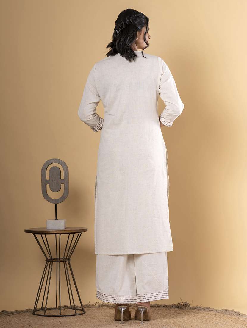off white cotton blend kurta palazzo  set - 22058356 -  Standard Image - 2