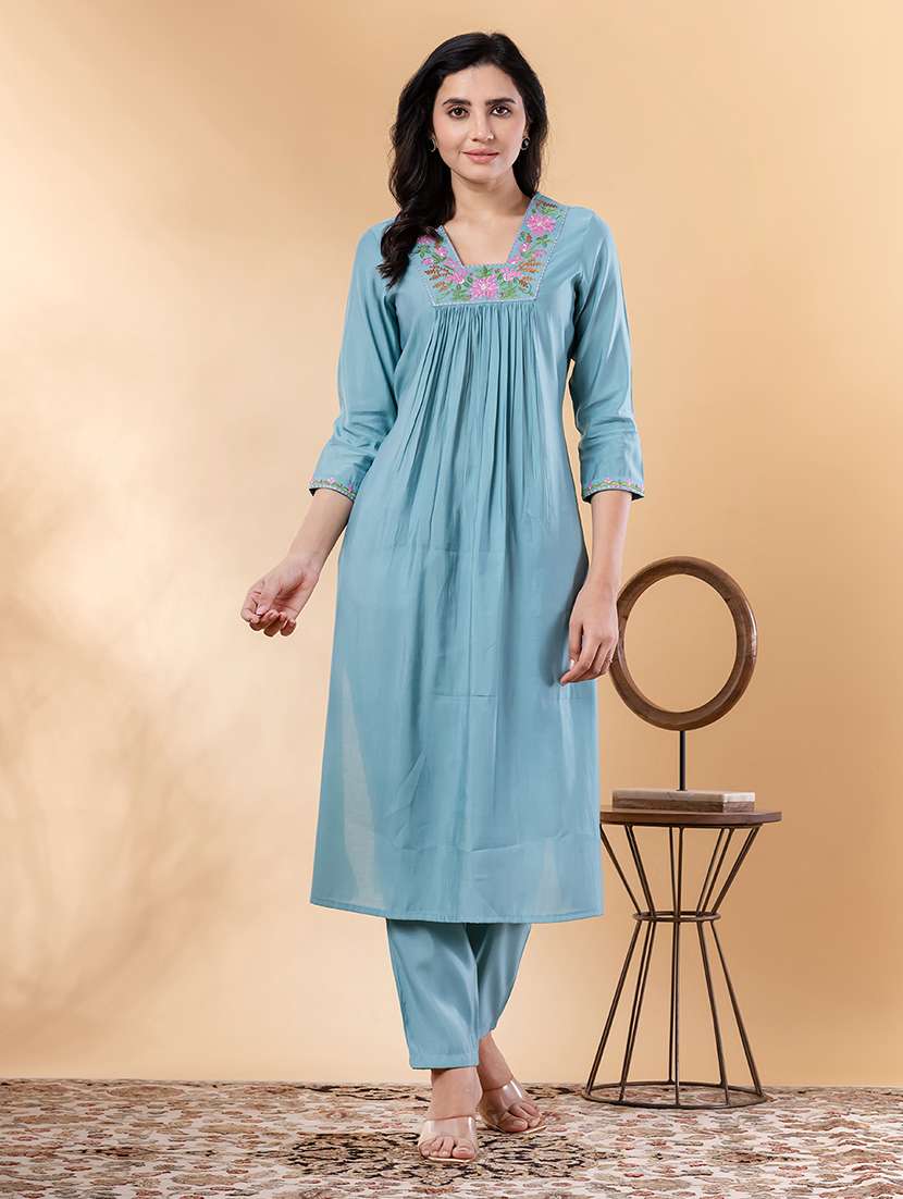 blue silk kurta palazzo  set - 22058366 -  Standard Image - 2