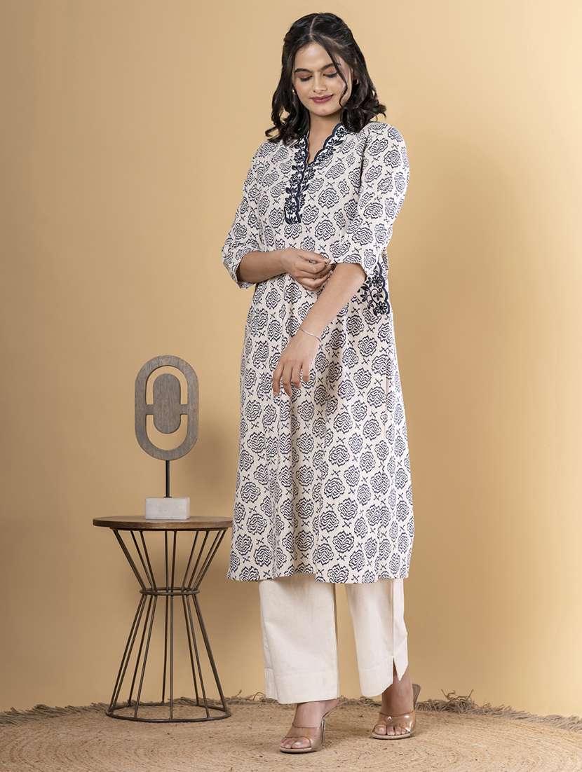 blue cotton blend kurta palazzo  set - 22058370 -  Standard Image - 2
