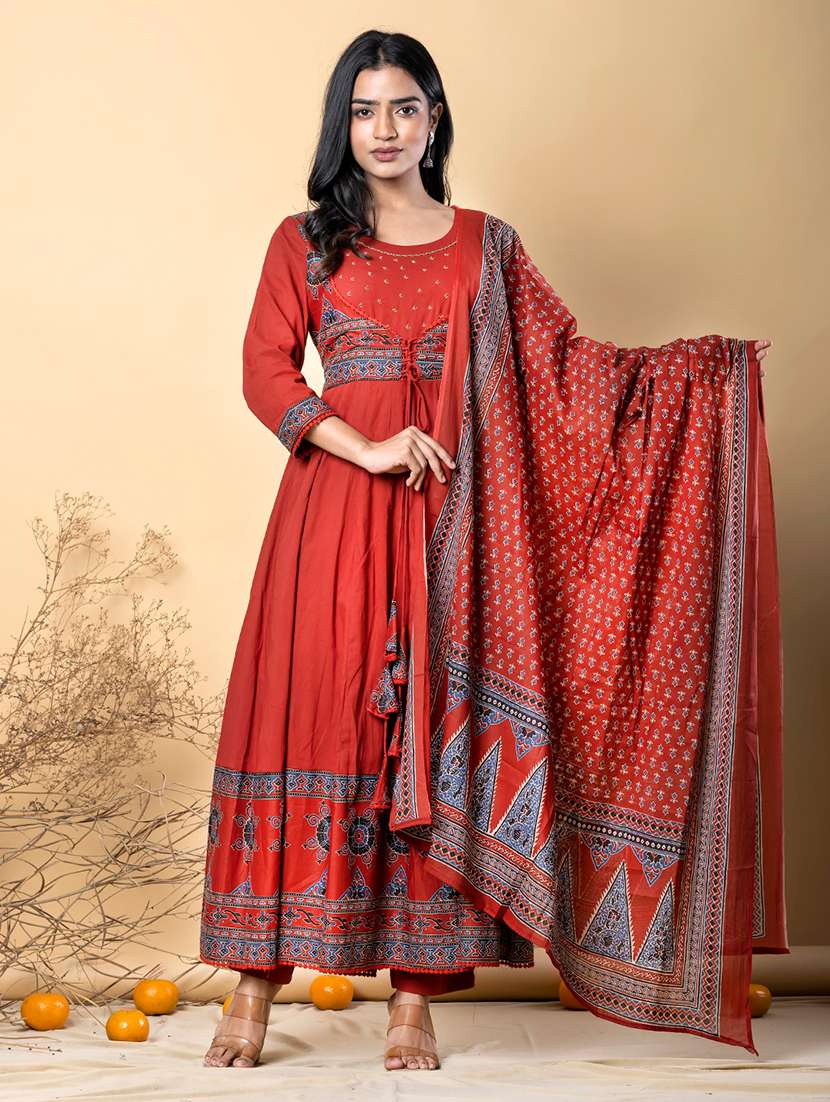 red cotton suit  set - 22058378 -  Zoom Image - 0