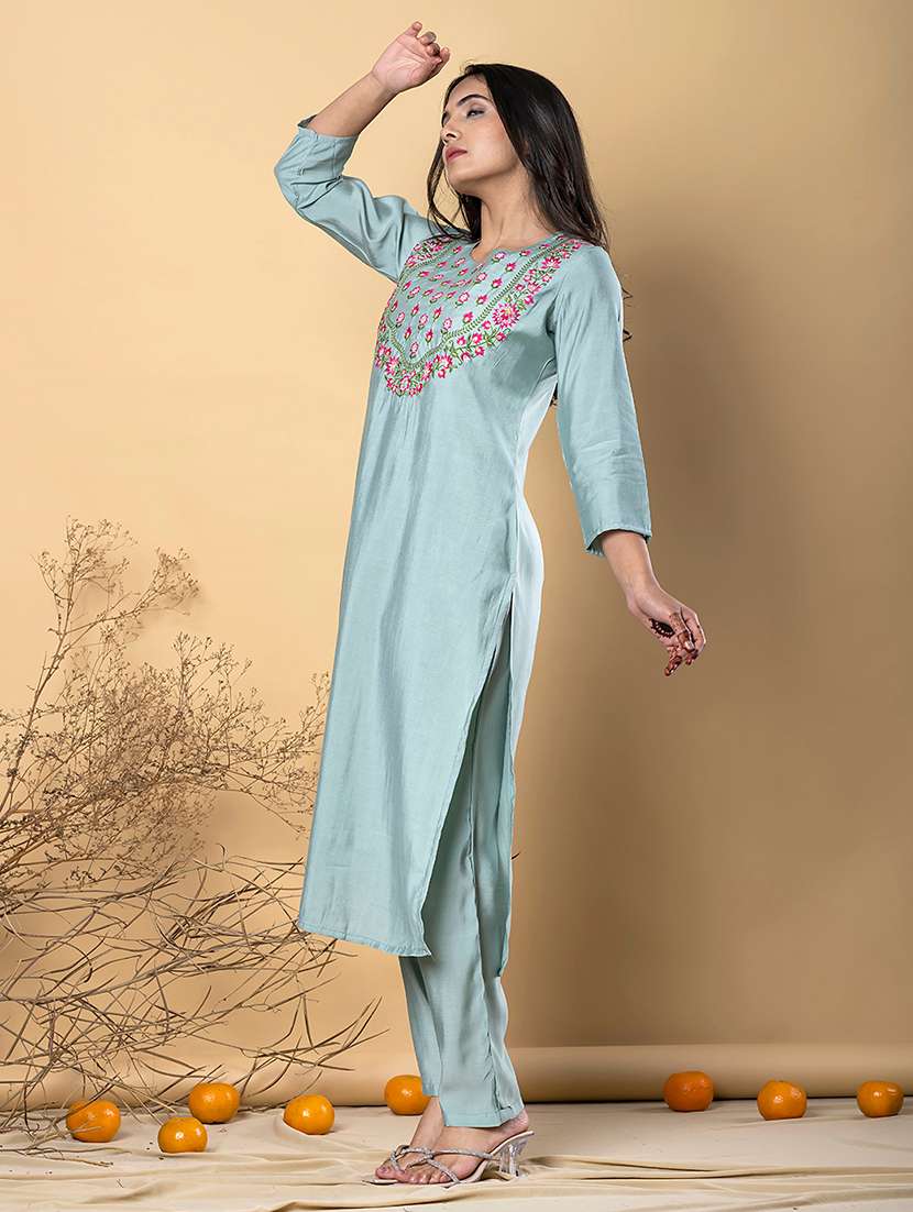blue silk blend kurta palazzo  set - 22058387 -  Standard Image - 2