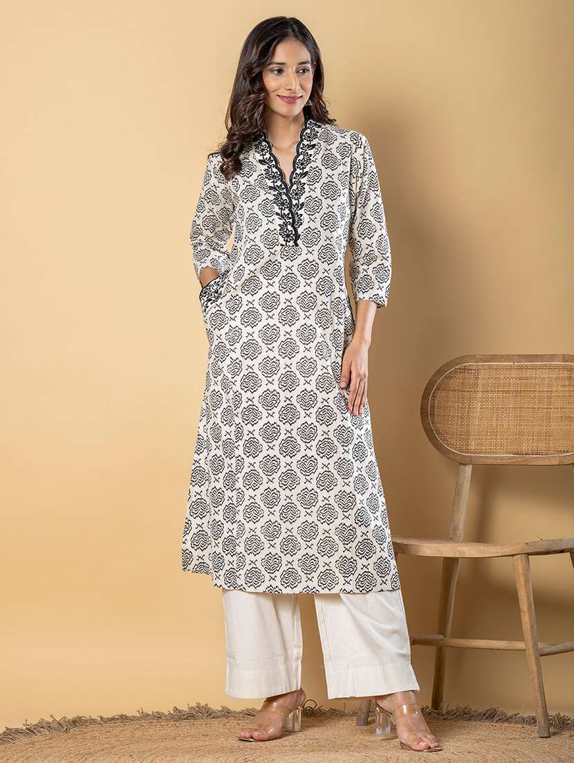 women three quarter sleeve kurta and palazzo set