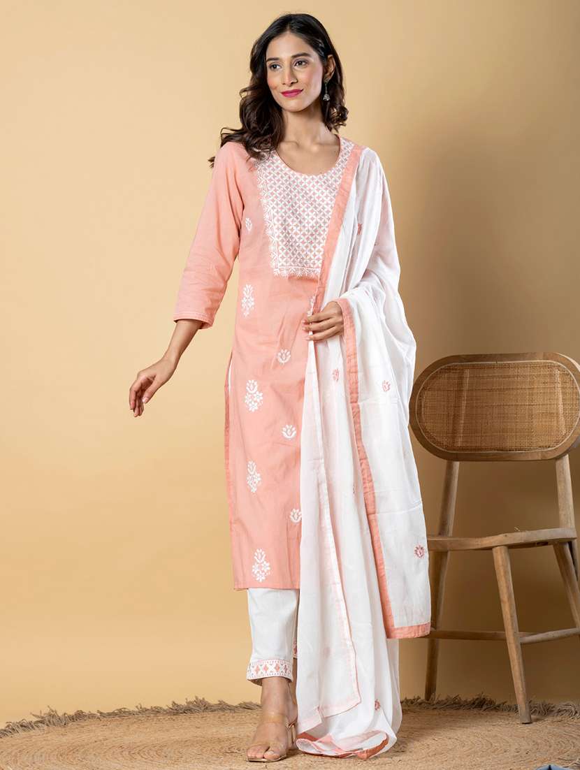 peach cotton blend suit set - 22058397 - Standard Image - 2