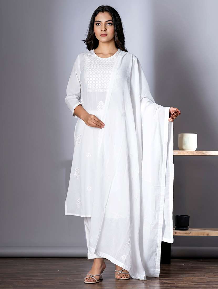 white cotton blend suit  set
