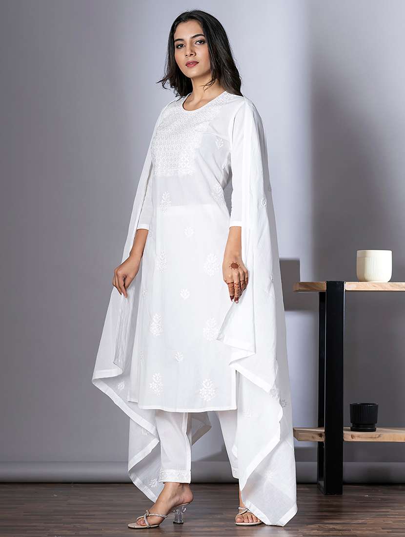 white cotton blend suit  set - 22058400 -  Standard Image - 2