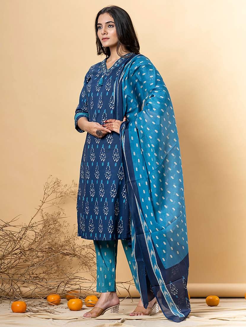 blue cotton blend suit  set - 22058405 -  Standard Image - 2