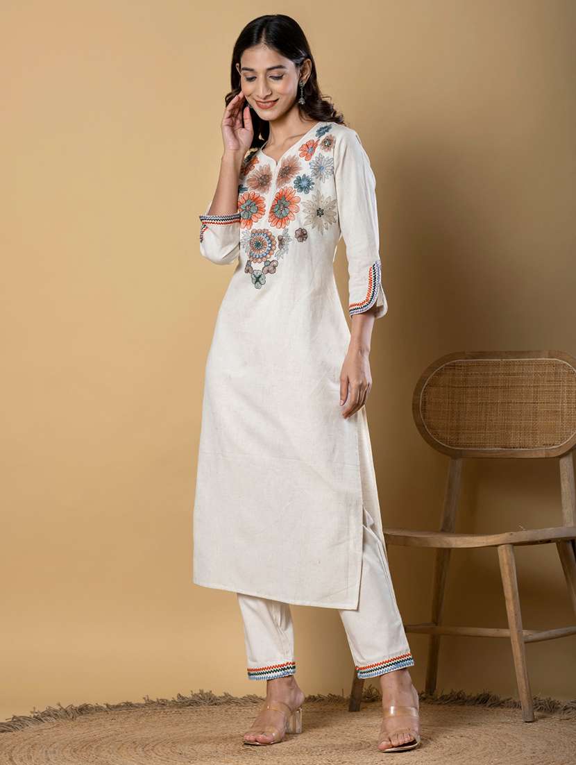 off white cotton blend kurta palazzo  set - 22058411 -  Standard Image - 2