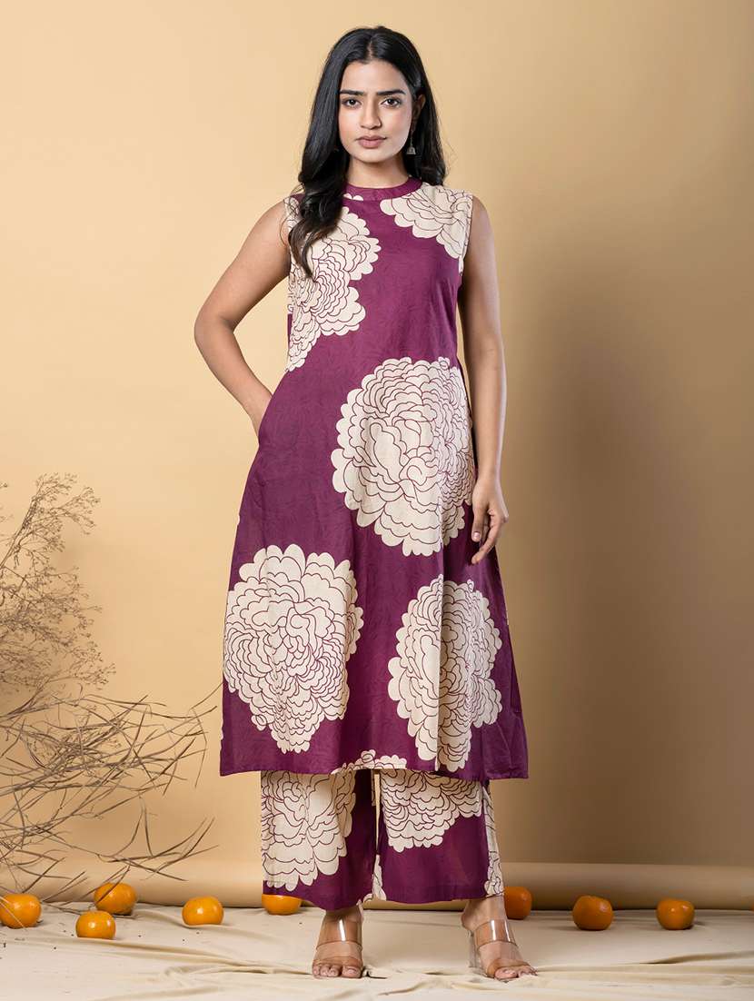 purple cotton kurta palazzo  set - 22058413 -  Standard Image - 2