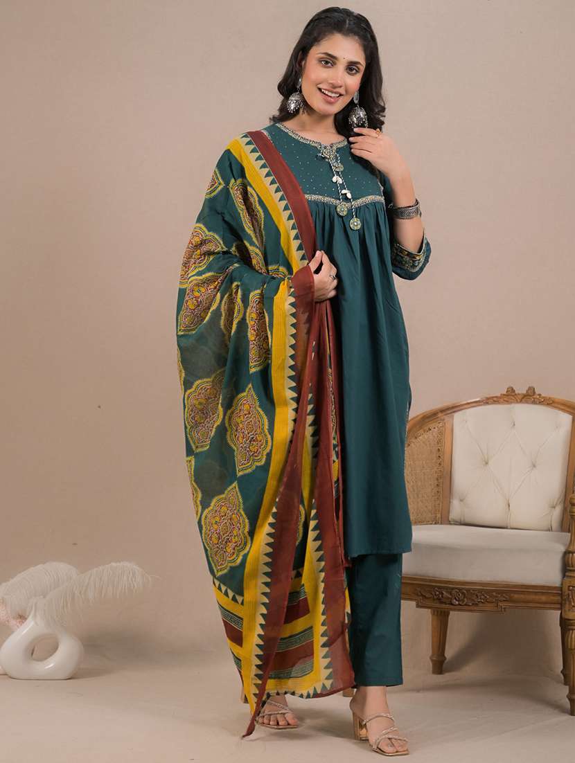 green cotton kurta pant  set - 22058421 -  Standard Image - 2