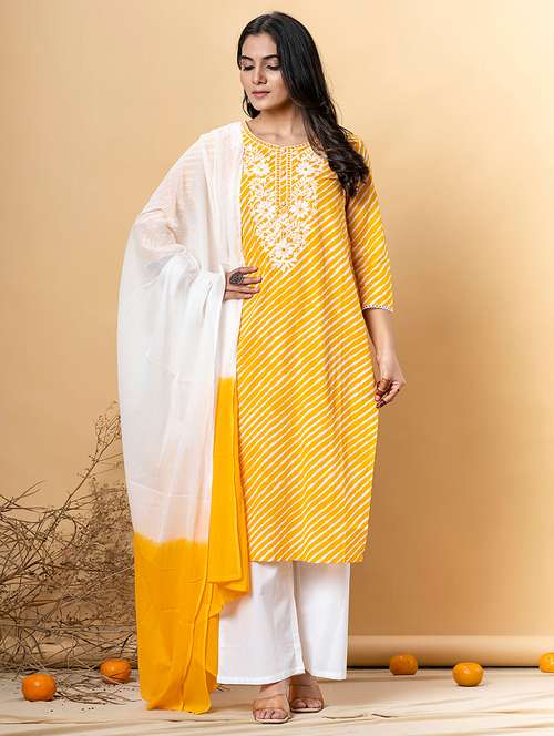women three quarter sleeve kurta pant with dupatta set - 22058440 -  Standard Image - 0