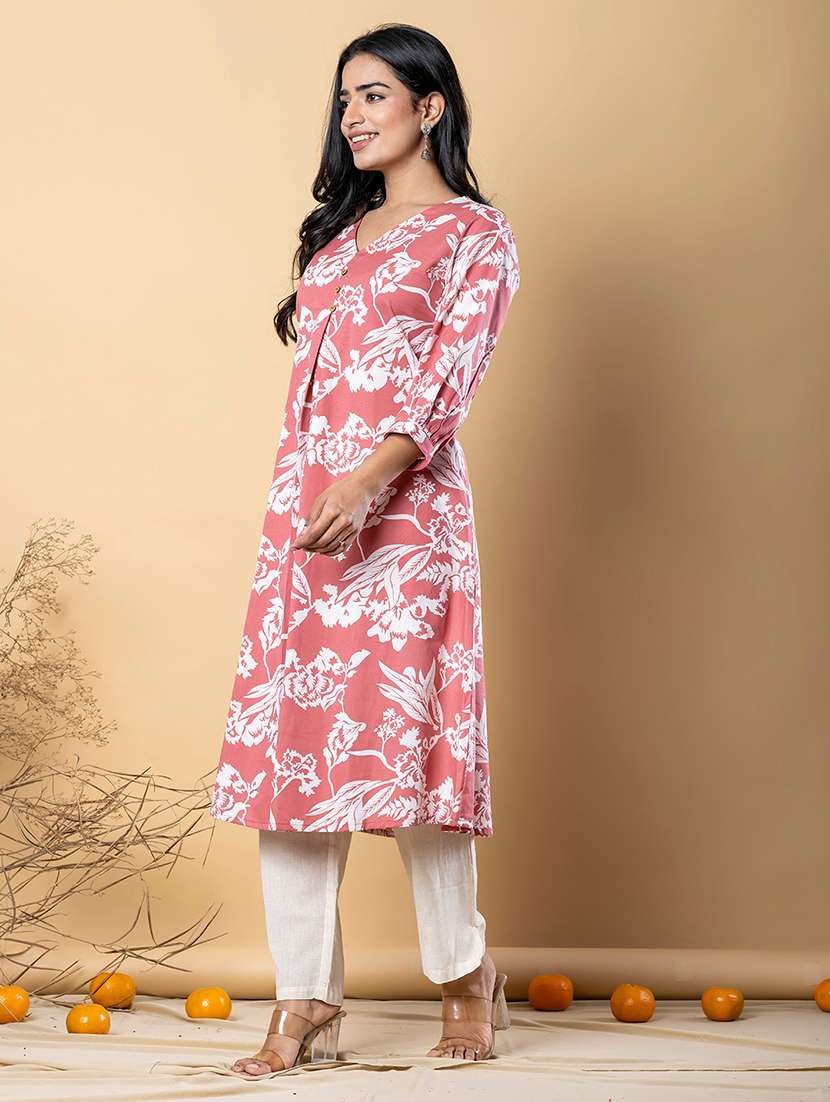 women three quarter sleeve kurta and pant set - 22058448 -  Standard Image - 2