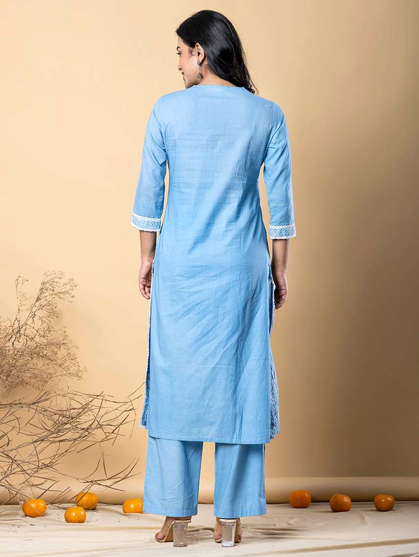 women three quarter sleeve kurta and pant set - 22058453 -  Standard Image - 2