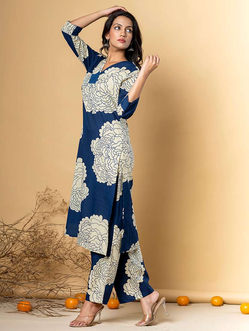 navy blue cotton kurta pant  set - 22058454 -  Standard Image - 2