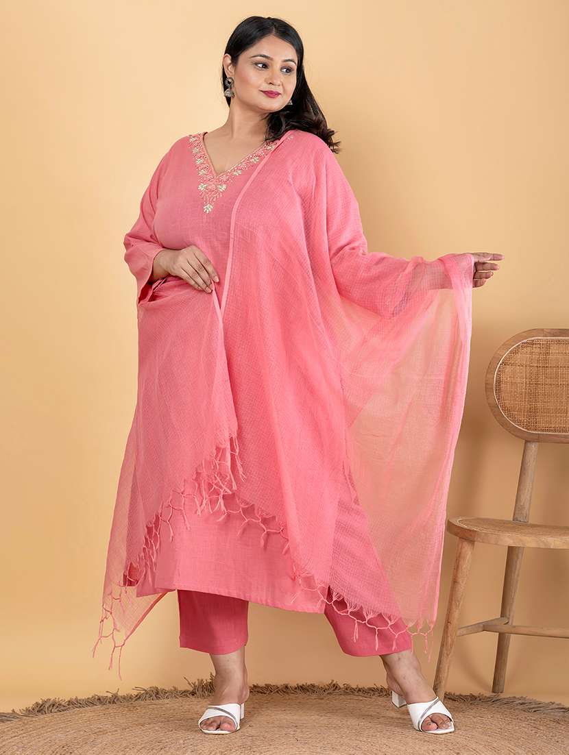 peach cotton blend suit  set - 22058468 -  Standard Image - 2